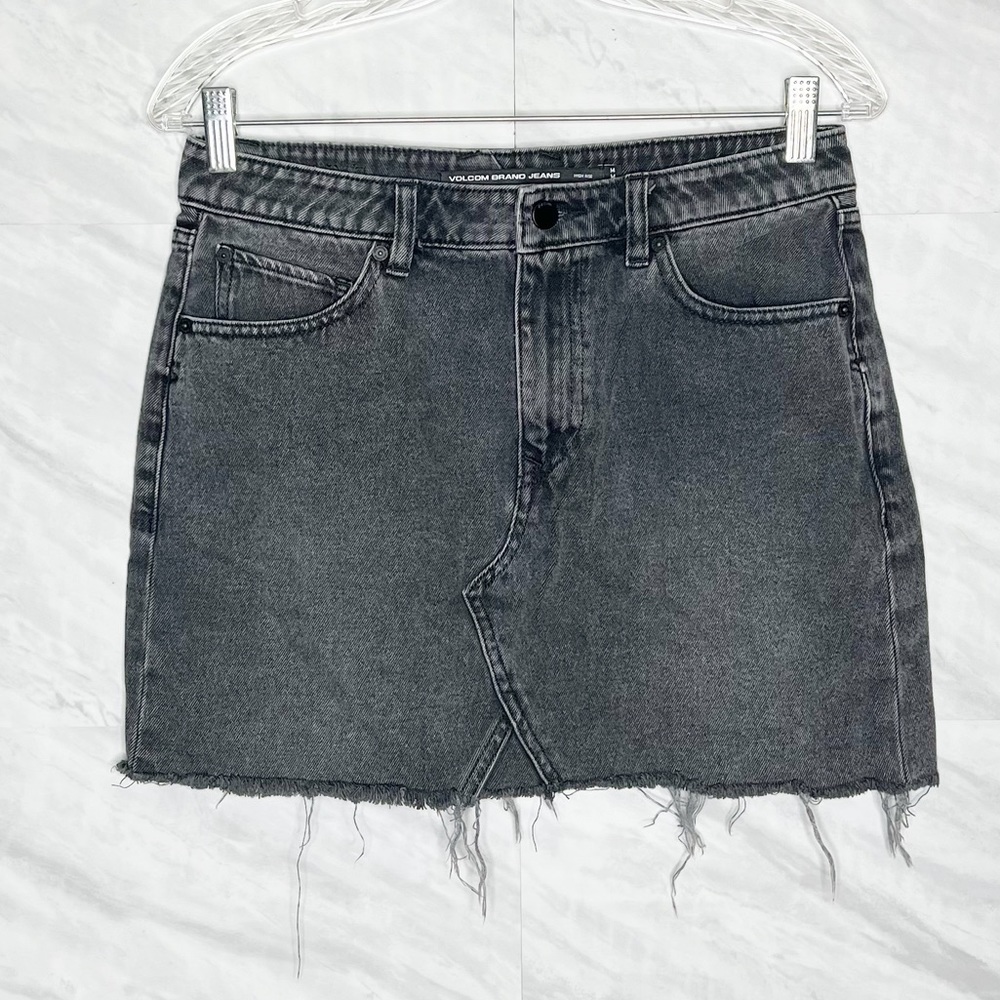 Volcom High Rise Denim Distressed Mini Skirt M/12